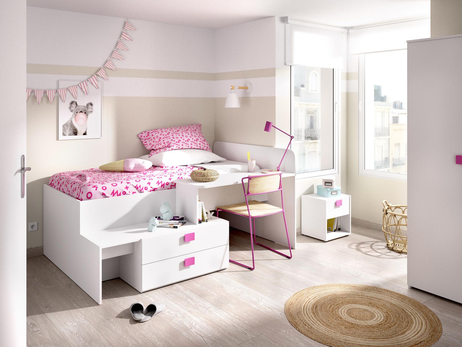 Aldo Kompaktní dětská postel Chic, white-pink - Nábytek ALDO