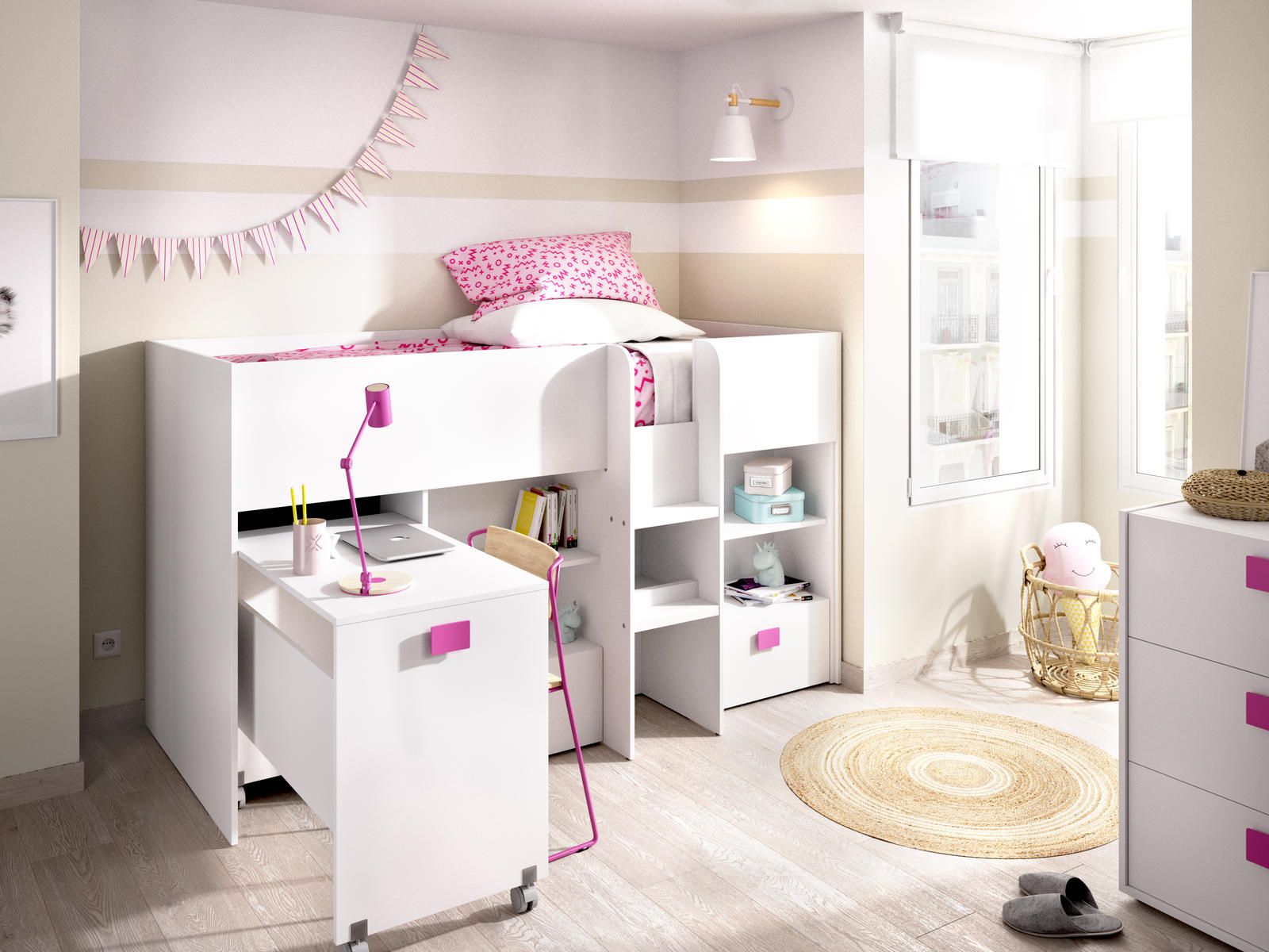 Aldo Multifunkční dětská postel Chic, white-pink - Nábytek ALDO
