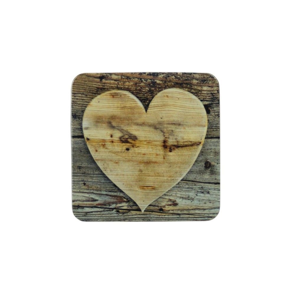 6ks pevné korkové podtácky dřevěné srdce Wooden heart - 10*10*0,4cm - LaHome - vintage dekorace