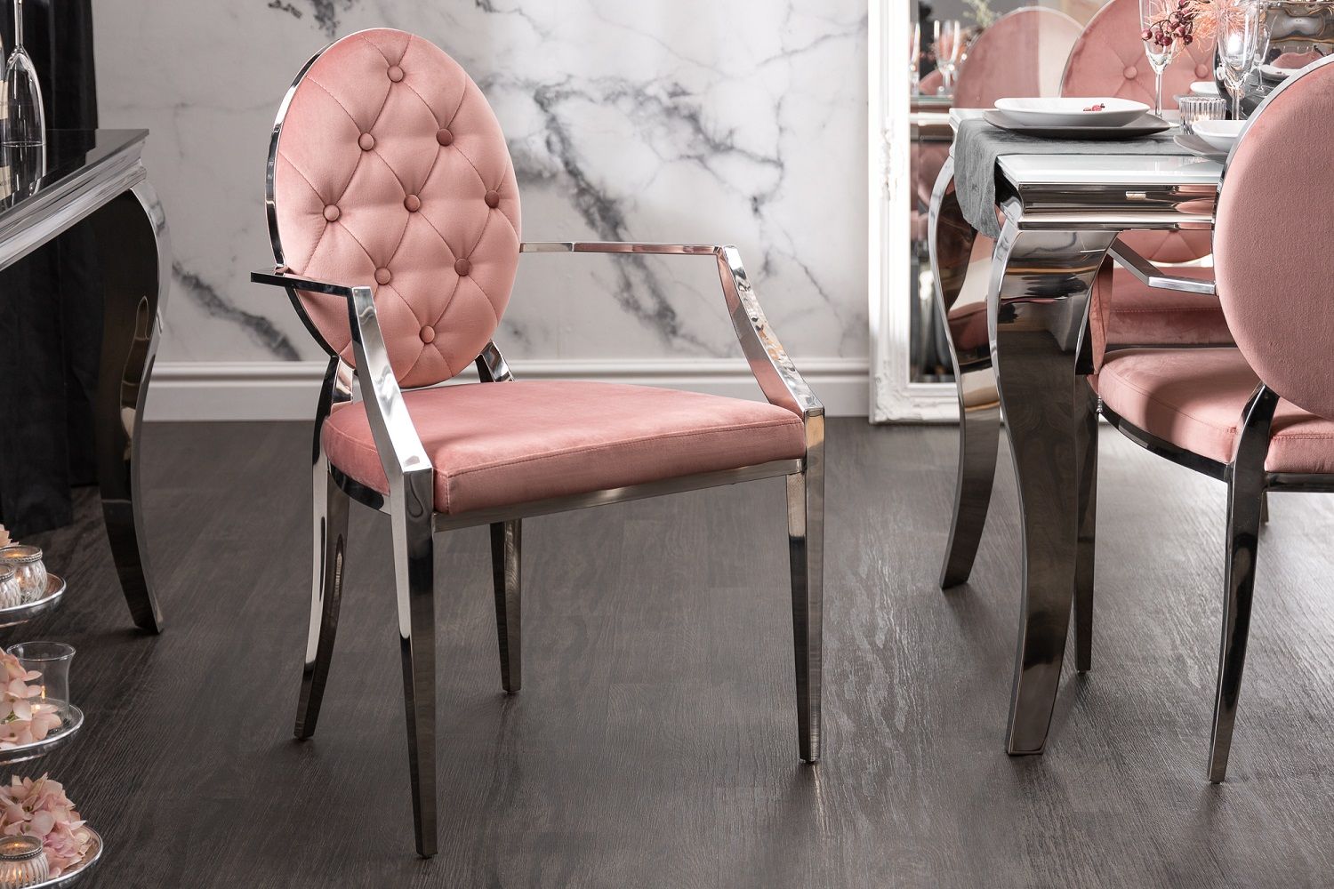 LuxD Designová židle s opěrkami Rococo II růžová - Estilofina-nabytek.cz