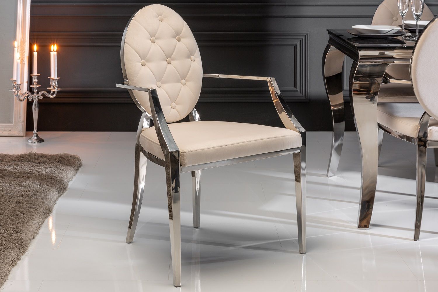 LuxD Designová židle s opěrkami Rococo II béžová - Estilofina-nabytek.cz
