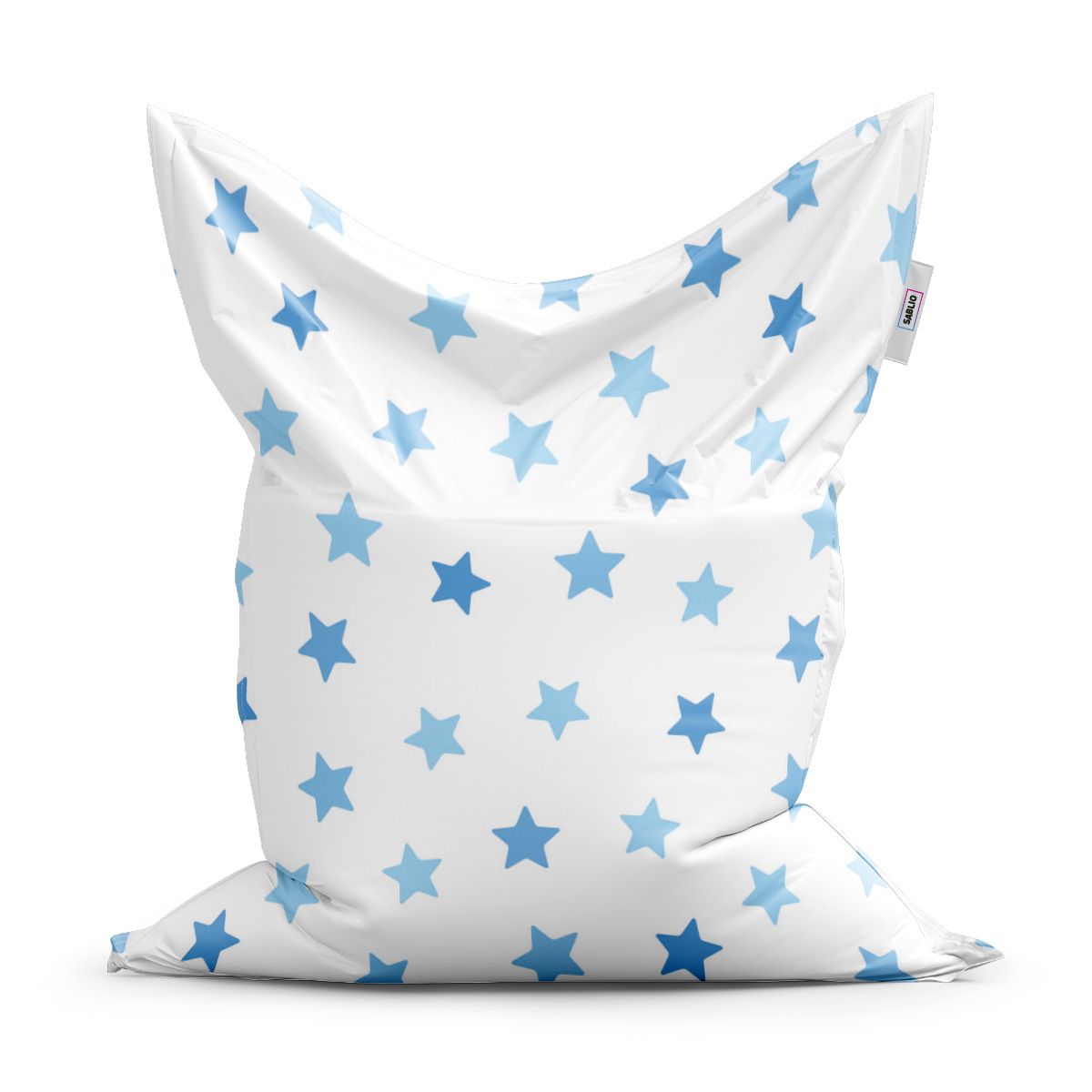Sedací vak SABLIO - Modré hvězdy na bílé 150x100 cm - E-shop Sablo s.r.o.