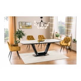 Komplet Stůl rozkládací Armani mramorový efekt + 4 Židle Cherry Velvet curry