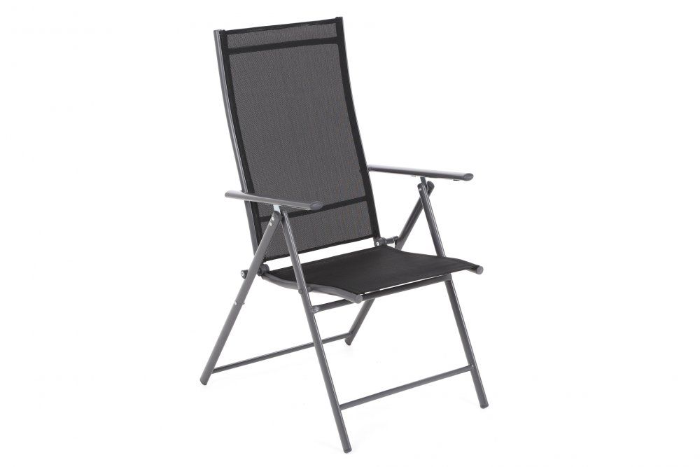 Skládací zahradní židle ocel / textilen Černá / šedá - DEKORHOME.CZ