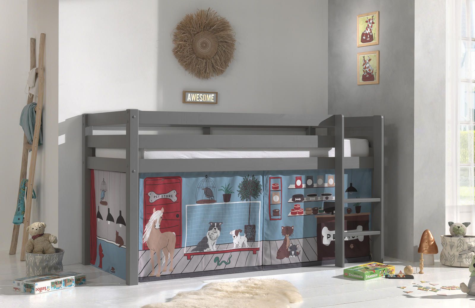 Aldo Dětská postel z masívu Pet shop - Pino grey  - Nábytek ALDO