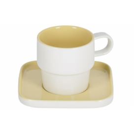 Žlutý porcelánový šálek a podšálek Kave Home Midori 180 ml