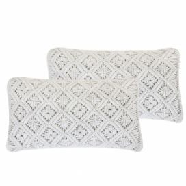 Sada 2 makramé polštářů s pleteným vzorem 30 x 50 cm bílé ALATEPE