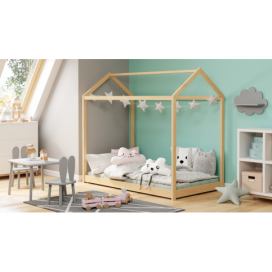 Dřevěná Dětská postel domeček Yogi 80x160 Borovice