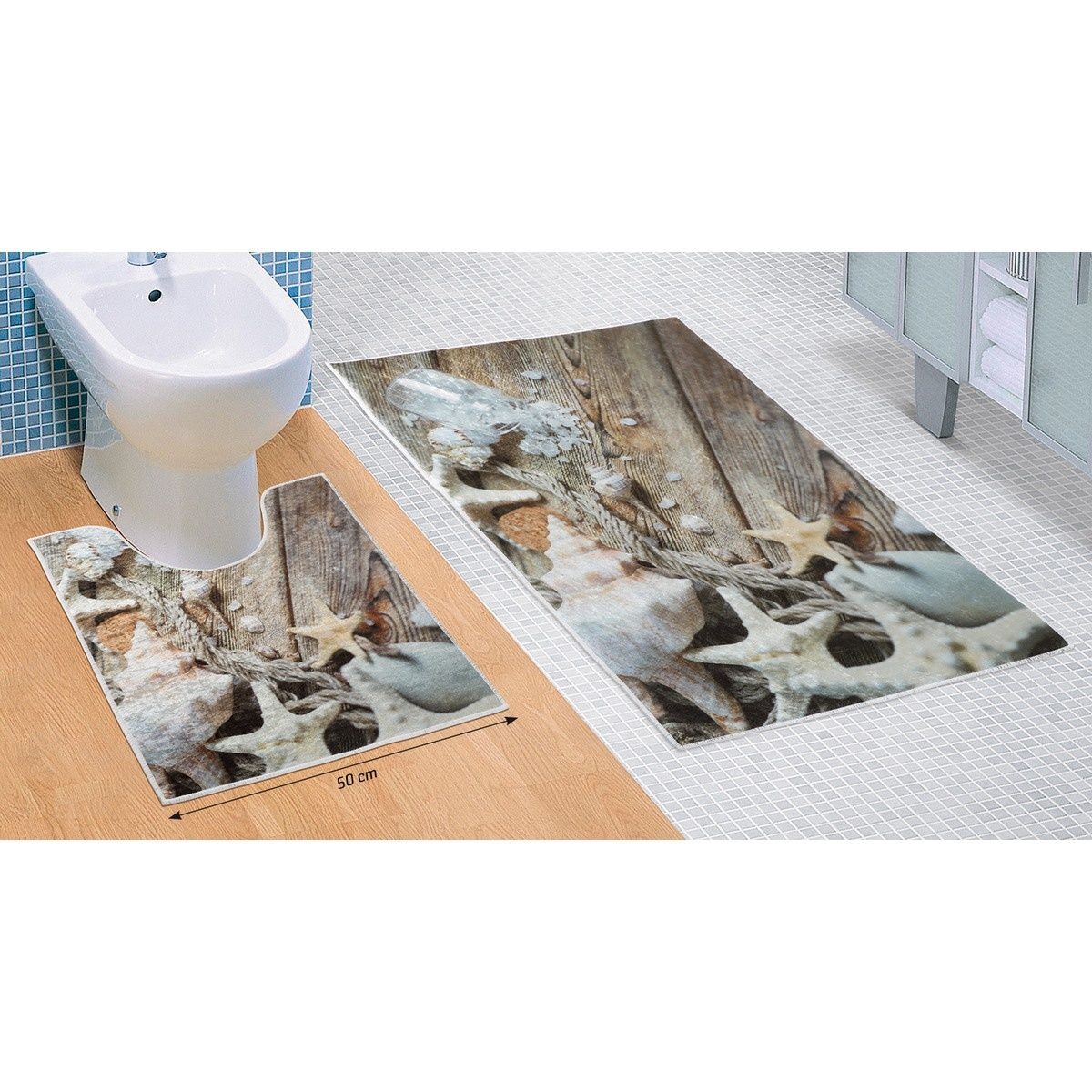 Bellatex Sada koupelnových předložek Mořské lastury 3D, 60 x 100 cm, 50 x 60 cm - 4home.cz