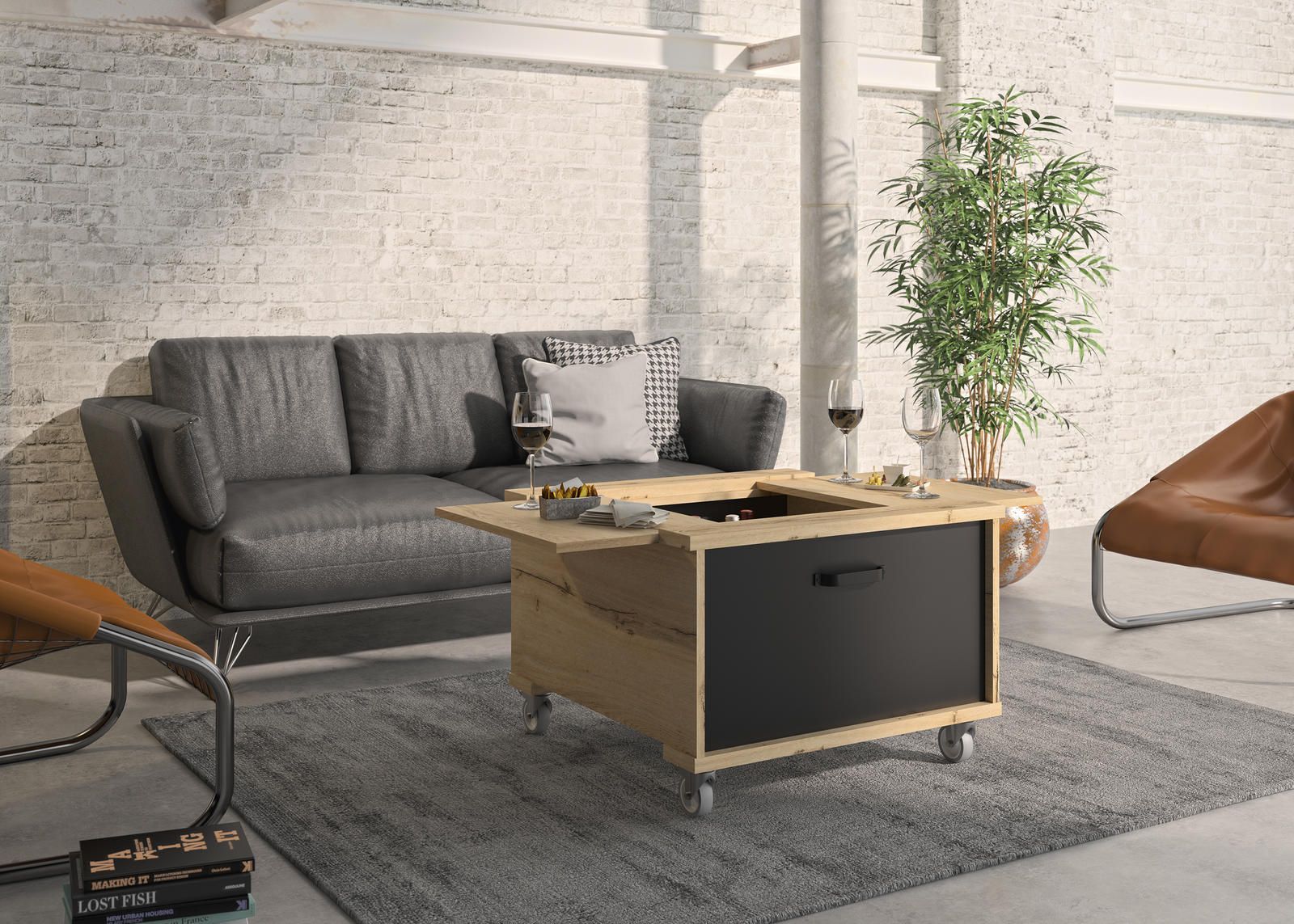 Aldo Konferenční stolek s úložným prostorem Jenny, industriální design - Nábytek ALDO