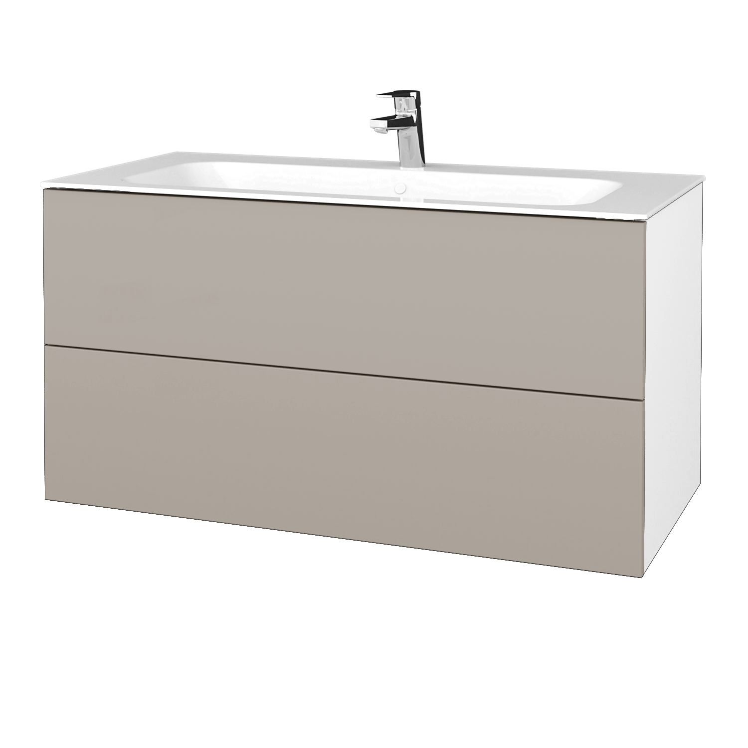 Dřevojas Koupelnová skříňka VARIANTE SZZ2 100 pro umyvadlo Finion - N01 Bílá lesk / N07 Stone - Dřevojas