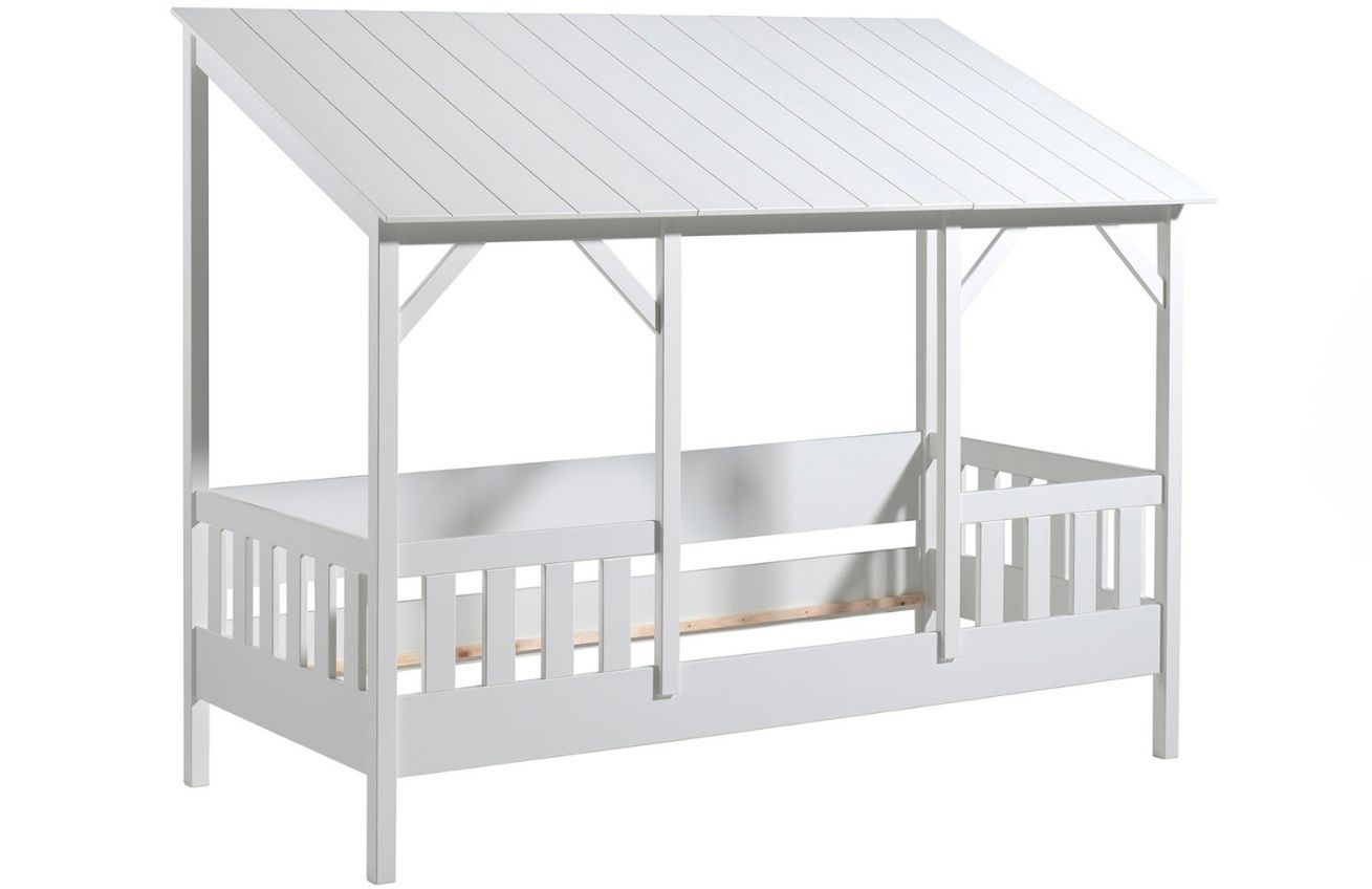 Bílá dřevěná dětská postel Vipack Housebed 90 x 200 cm s bílou střechou - Designovynabytek.cz