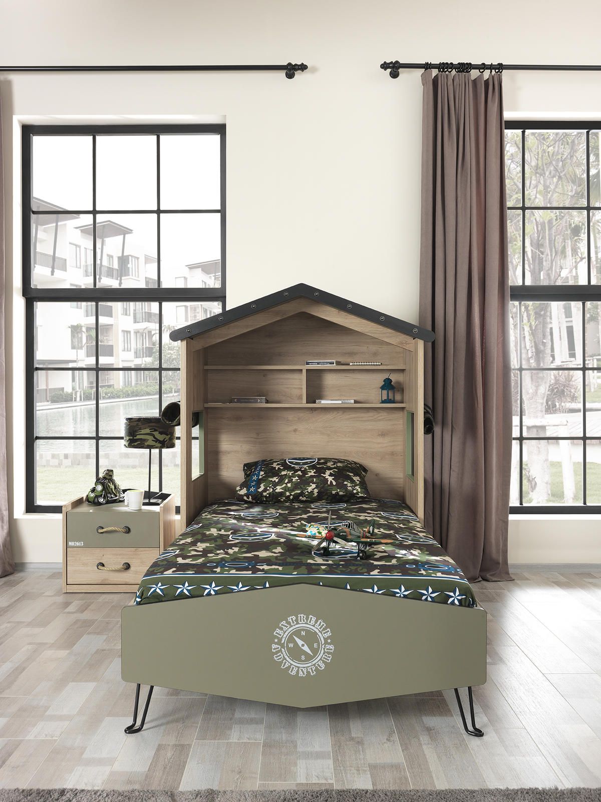 Aldo Dětská postel 100x200 se záhlavím ve tvaru domku Camp - Nábytek ALDO
