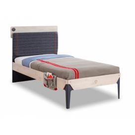 Studentská postel 100x200cm s poličkou Lincoln - dub/tmavě modrá