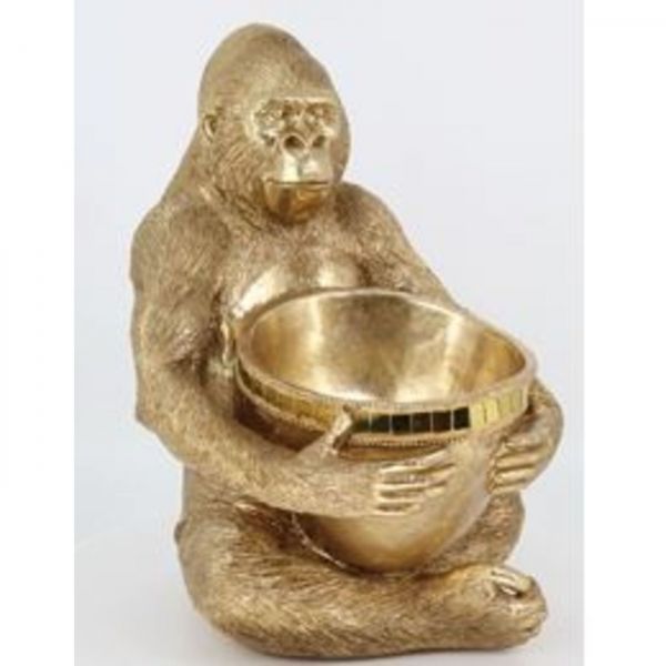 Soška Gorila s mísou- zlatá, 41cm - KARE