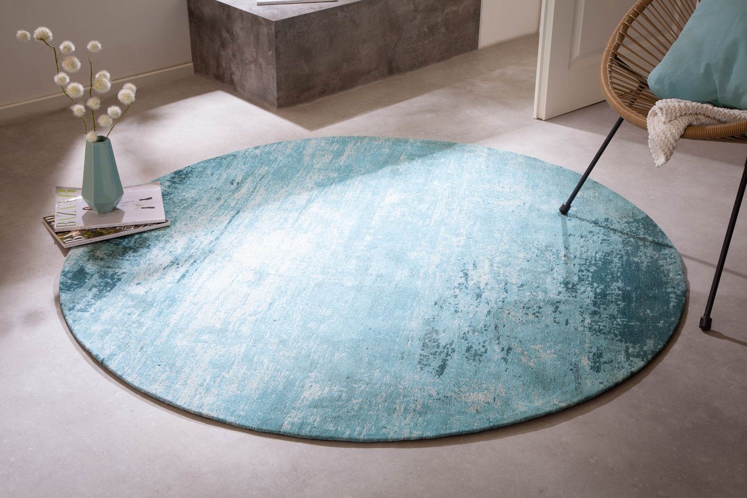 LuxD Designový kulatý koberec Rowan 150 cm tyrkysově-béžový - Estilofina-nabytek.cz