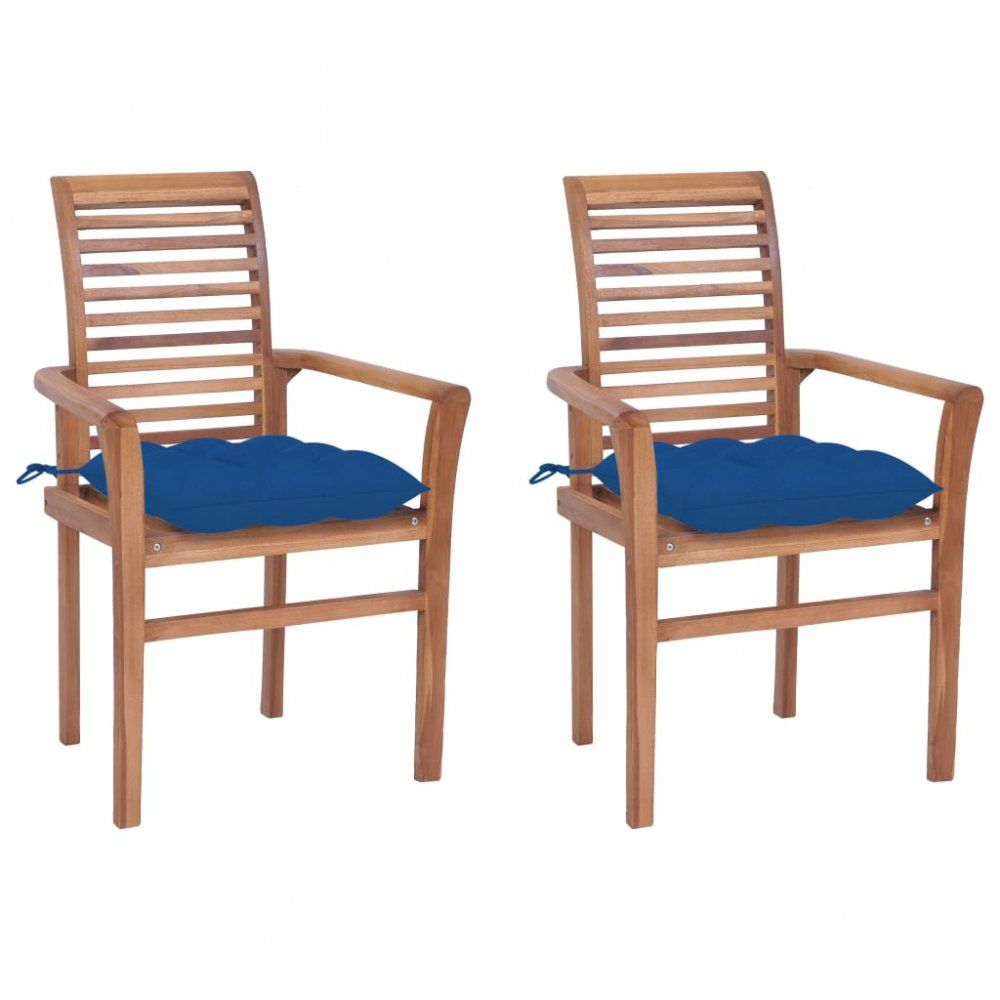Zahradní jídelní židle s poduškou 2 ks teak Dekorhome Modrá - DEKORHOME.CZ