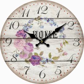 Dřevěné nástěnné hodiny Home and flowers, pr. 34 cm
