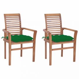 Zahradní jídelní židle s poduškou 2 ks teak Dekorhome Zelená