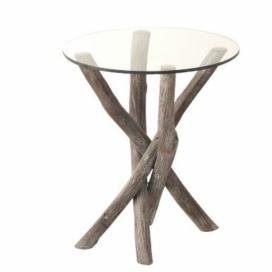 Odkládací kulatý dřevěný stůl se skleněnou deskou Branchy - Ø50*59 cm J-Line by Jolipa