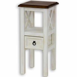 Dřevěná stolička s šuplíkem MES 10 - K03 bílá patina
