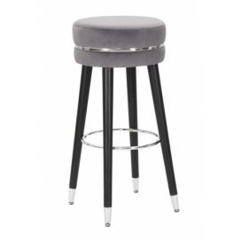 Sametová barová stolička Mauro Ferretti Faria 35x74 cm, šedá/stříbrná