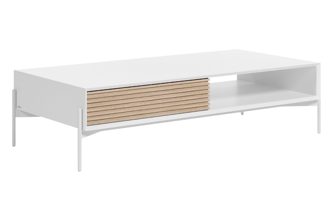 Bílý jasanový konferenční stolek Kave Home Marielle 147 x 70 cm s kovovou podnoží - Designovynabytek.cz