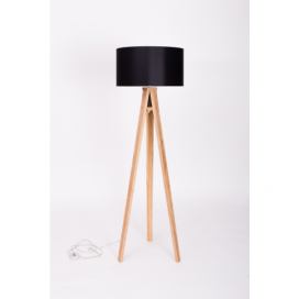 Ragaba Stojací lampa Waras z jasanového dřeva, 45x45x140 cm, černá/přírodní/průhledná RG_166