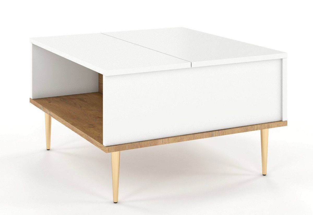 Konferenční stolek HARMONIE, 75x43x69, bílá/dub lancelot/zlatá - Expedo s.r.o.