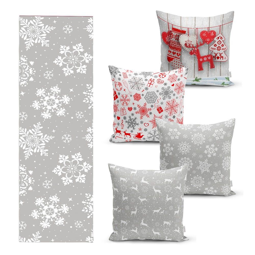 Sada 4 vánočních povlaků na polštář a běhounu na stůl Minimalist Cushion Covers Snowflakes - Bonami.cz