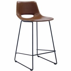 Kave Home Koňakově hnědá koženková barová židle LaForma Ziggy 65 cm