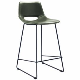 Kave Home Zelená koženková barová židle LaForma Ziggy 65 cm