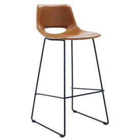 Koňakově hnědá koženková barová židle LaForma Ziggy 76 cm