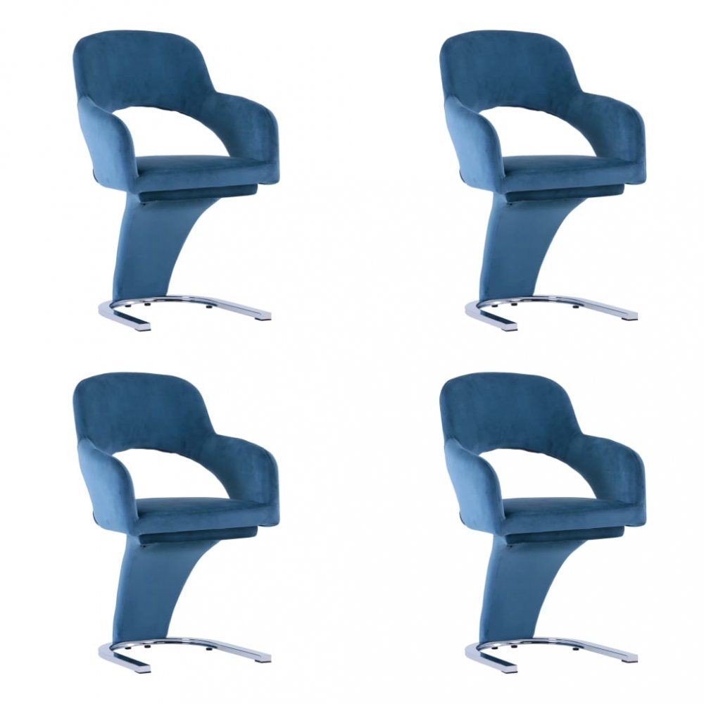 Jídelní židle 4 ks samet / chrom Dekorhome Modrá - DEKORHOME.CZ