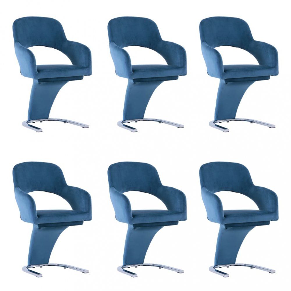 Jídelní židle 6 ks samet / chrom Dekorhome Modrá - DEKORHOME.CZ