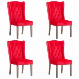 Jídelní židle 4 ks samet / kaučukovník Dekorhome Červená