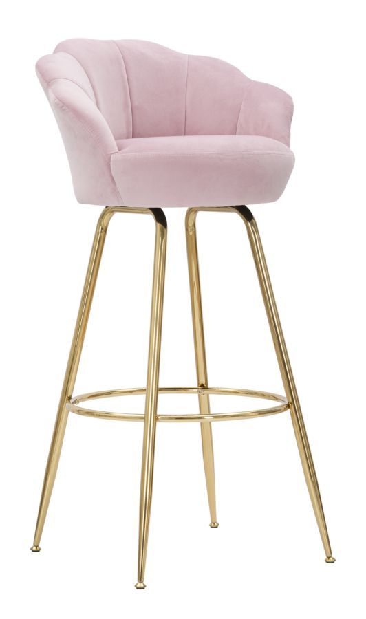 Sametová barová stolička Mauro Ferretti Lotos 55x53x110 cm, růžová/zlatá - MUJ HOUSE.cz