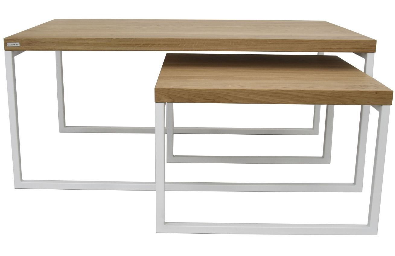 Take Me Home Set dvou dubových konferenčních stolků Doblo 53 x 53/100 x 60 cm s bílou podnoží - Designovynabytek.cz