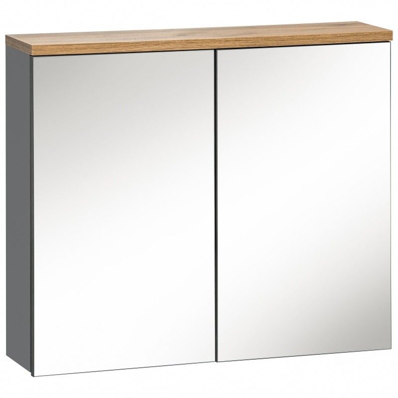 Comad Závěsná koupelnová skříňka se zrcadlem Bali 841 2D šedý grafit/dub votan - Houseland.cz