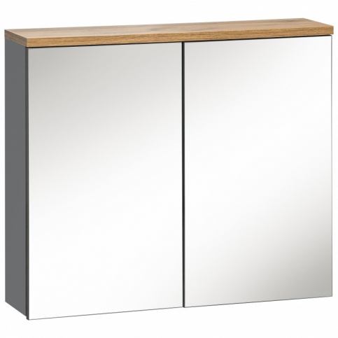 Comad Závěsná koupelnová skříňka se zrcadlem Bali 841 2D šedý grafit/dub votan Houseland.cz