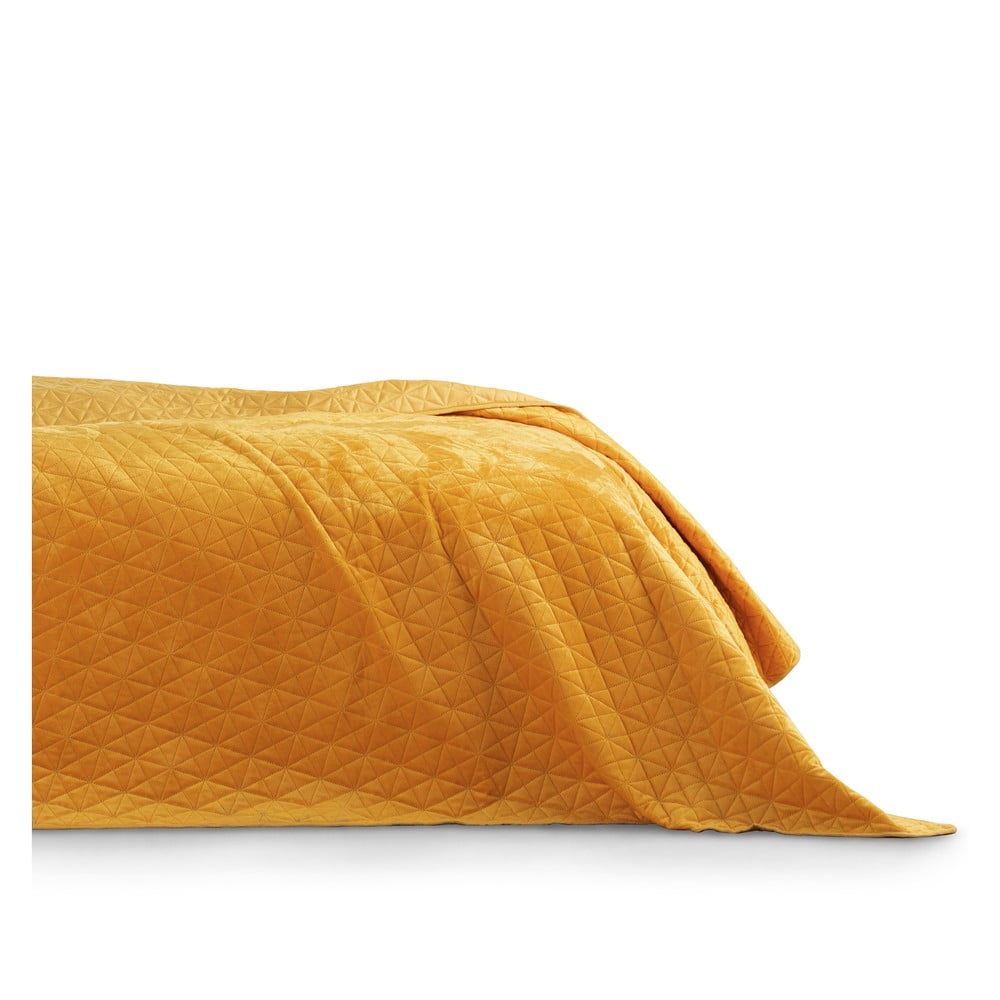Žlutý přehoz přes postel AmeliaHome Laila Honey, 260 x 240 cm - Bonami.cz