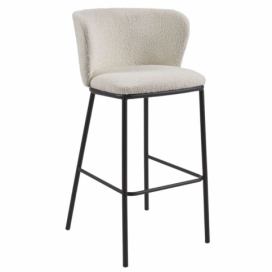 Bílá látková bouclé barová židle Kave Home Ciselia 75 cm