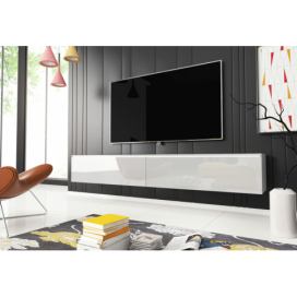 TV stolek MENDES D 180, 180x30x32, bílá/bílá lesk + LED