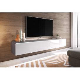 TV stolek MENDES D 180, 180x30x32, dub wotan/bílá lesk + LED