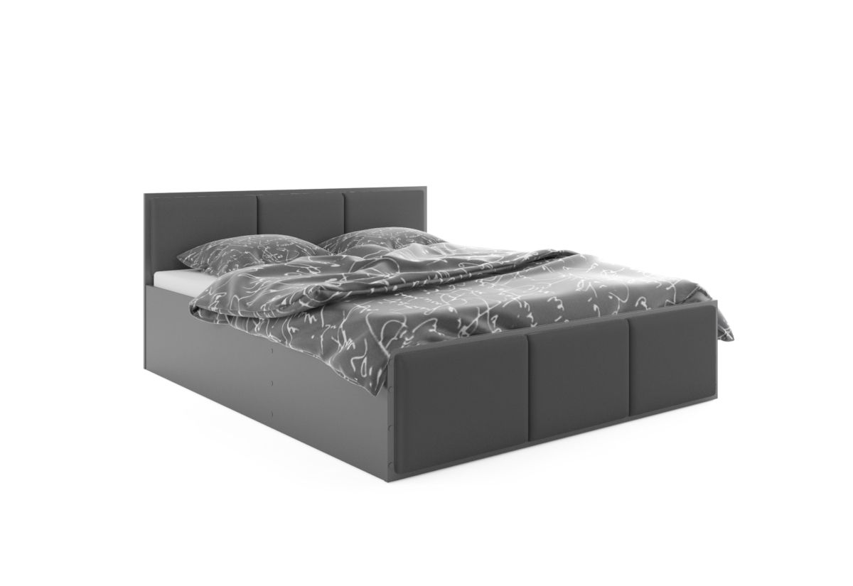 Čalouněná postel SANTOS, 160x200, grafit/trinity 15 - šedá + kovový rošt + matrace - Expedo s.r.o.
