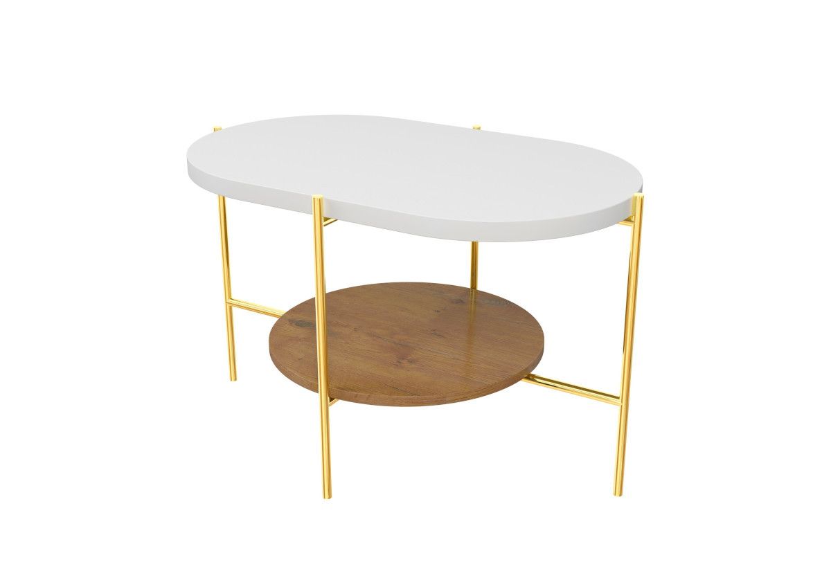 Konferenční stolek RING, 80x50x50, bílá/zlatá - Expedo s.r.o.