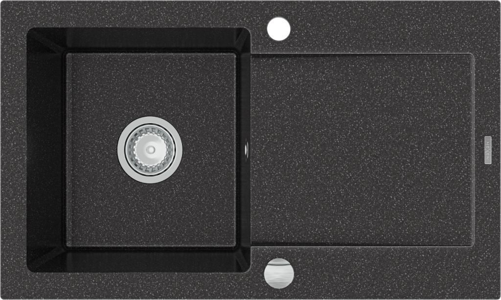 MEXEN - Pablo granitový dřez 1 s odkapávačem 752x436 mm, černá / stříbrná metalíza 6510751010-73 - Hezká koupelna s.r.o.