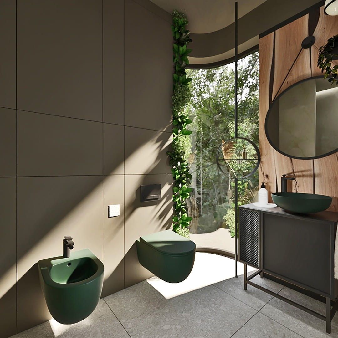 Massi Závěsná WC mísa MOLIS rimless zelená polomatná včetně Slim Softclose sedátka - Hezká koupelna s.r.o.