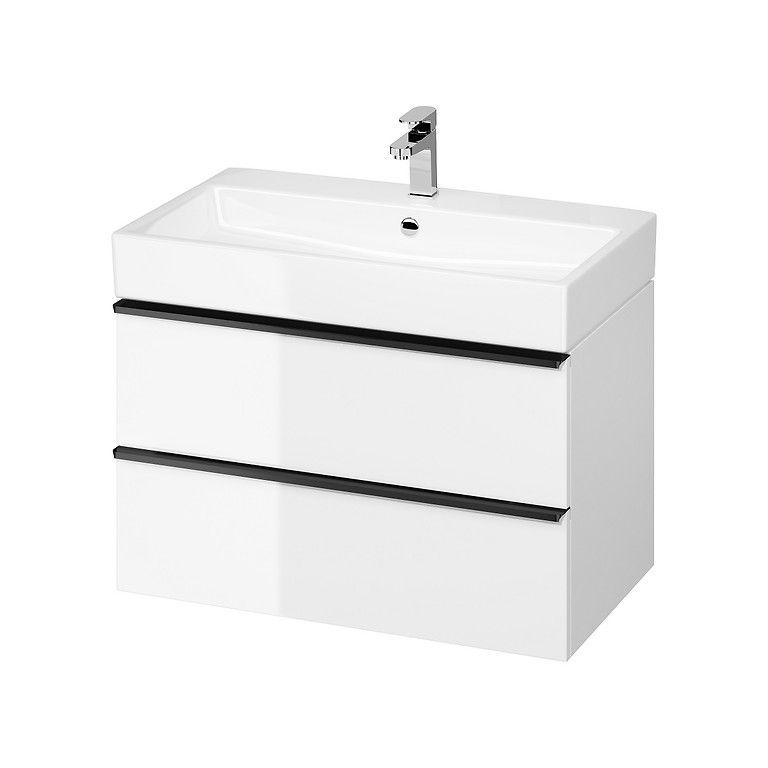CERSANIT - Umyvadlová skříňka VIRGO 80 bílá s černými úchyty S522-025 - Hezká koupelna s.r.o.