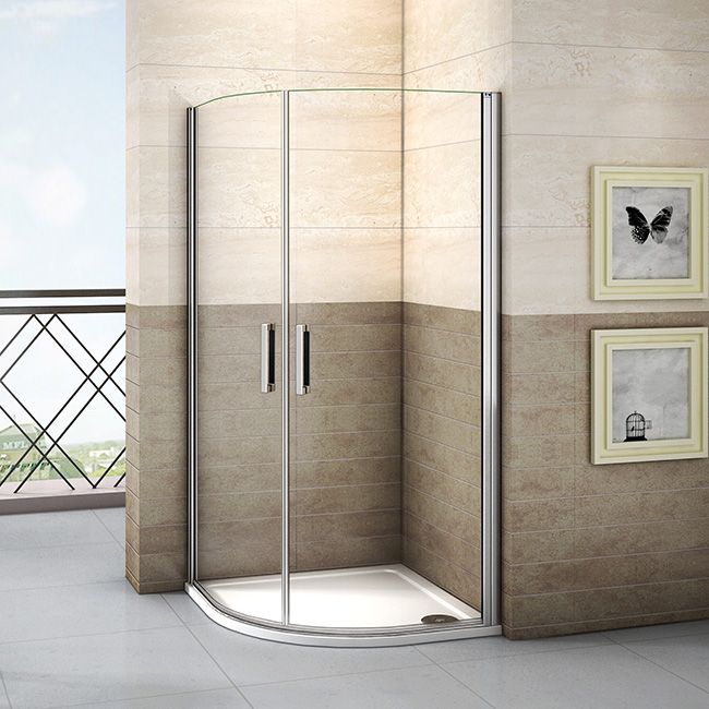 H K Čtvrtkruhová sprchová zástěna LUREN S2 90 cm, čiré sklo, R550 včetně sprchové vaničky z litého mramoru - Hezká koupelna s.r.o.